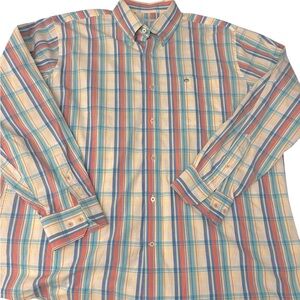 SOUTHERN TIDE‎ Pastel Plaid LS Button Up Shirt Men's XL Blue Yellow Coral/Pink